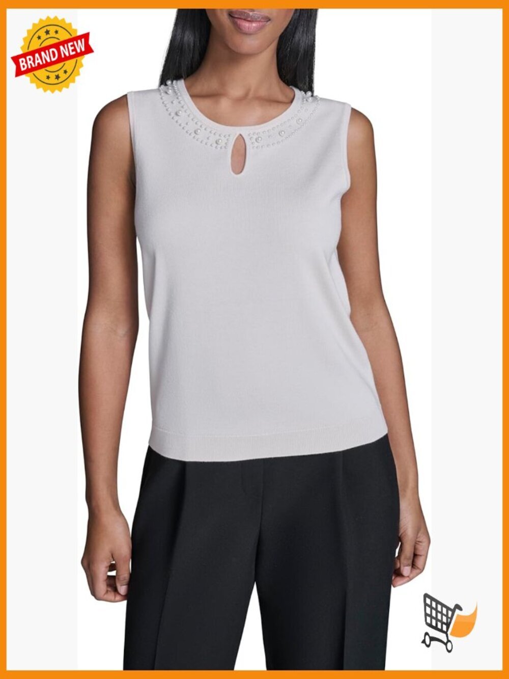 Sleeveless Pearl Neckline Sweater Vest Waffle Knit